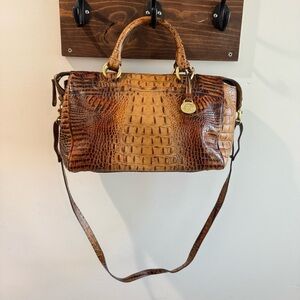 Brahmin Croc Embossed Leather Satchel Bag in Toasted Pecan Melbourne